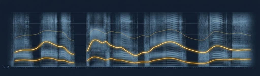 Scientific speech spectrogram showing tracked F1, F2, and F3 contours